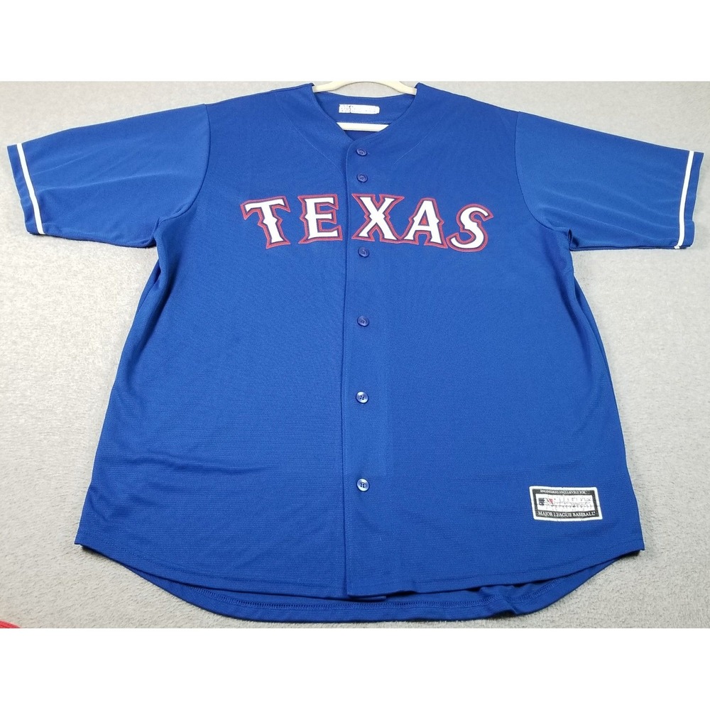 Texas Rangers Jersey Men's XLT XL Tall Blue Baseball Button Up Shirt Game Day